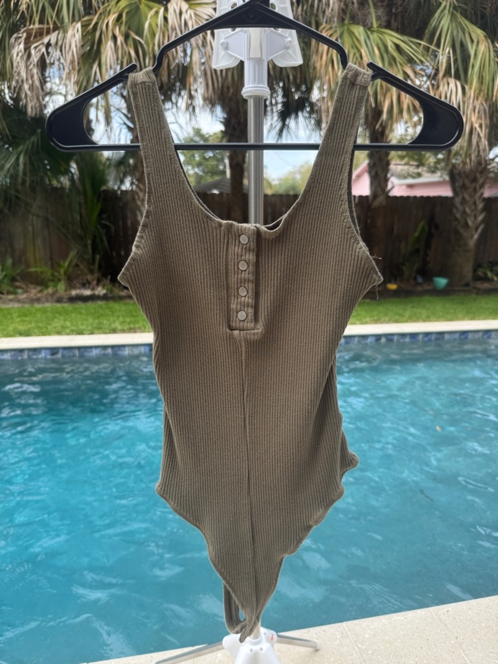 Ribbed Olive One-Piece Bodysuit with Button Placket size small